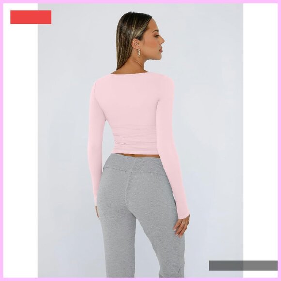 Long Sleeve Crop Top Square Neck Y2K Fall Fashion Tee - Picture 4 of 4